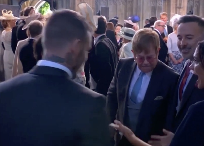 Matrimonio Harry e Meghan Elton John bacia Davide Beckham