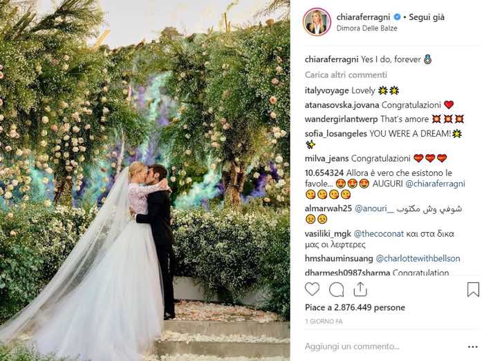 Matrimonio Ferragnez ben 32 milioni di visualizzazioni su instagram, record!